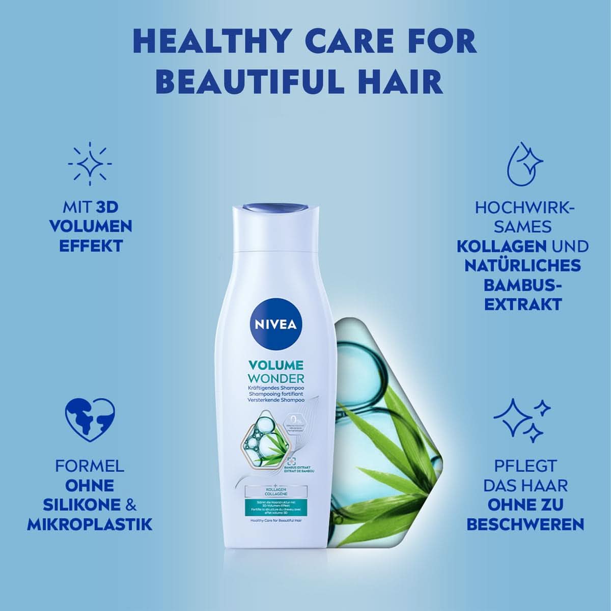 NIVEA Volume Wonder Șampon de întărire, șampon de volum, 50 ml Duș și baie Naty Shop