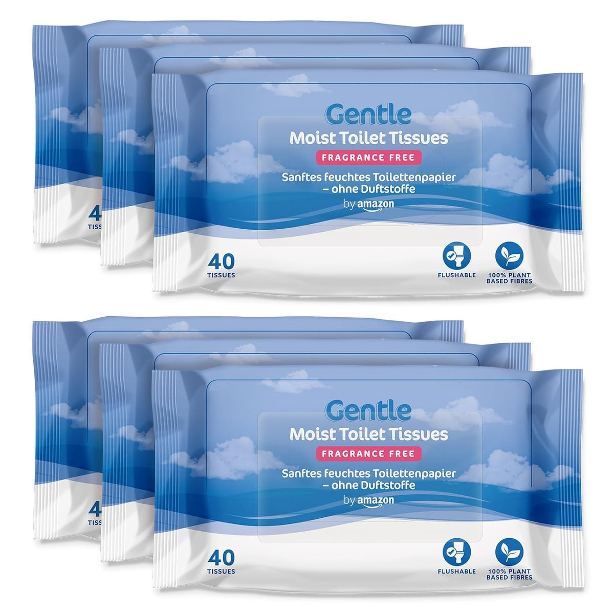 By Amazon Șervețele de toaletă moi, umede, fără miros, fine pentru a trage apa, neparfumate, 240 bucăți (6 pachete a câte 40 bucăți fiecare) (Fostul brand Presto!)