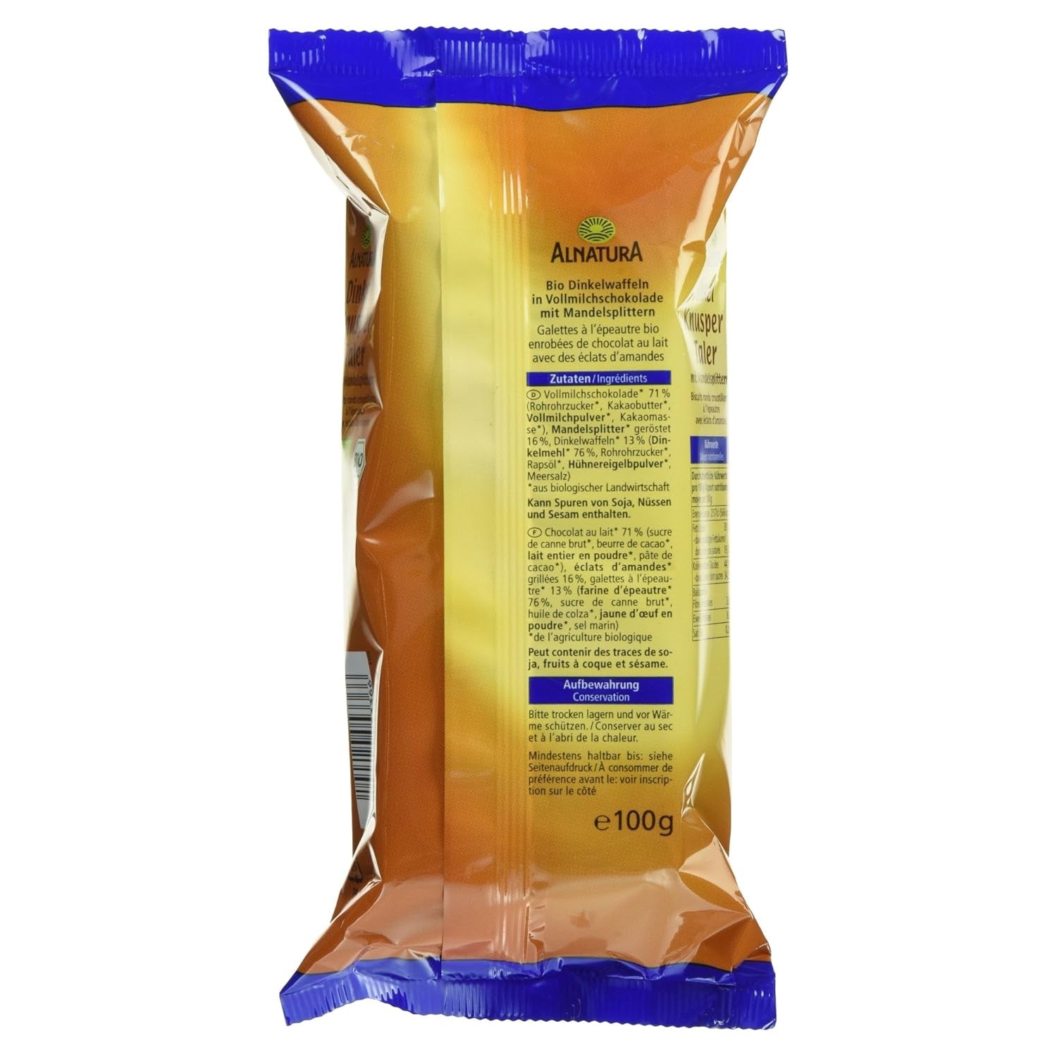 Taler crocant din speltă organică cu felii de migdale, 100 g