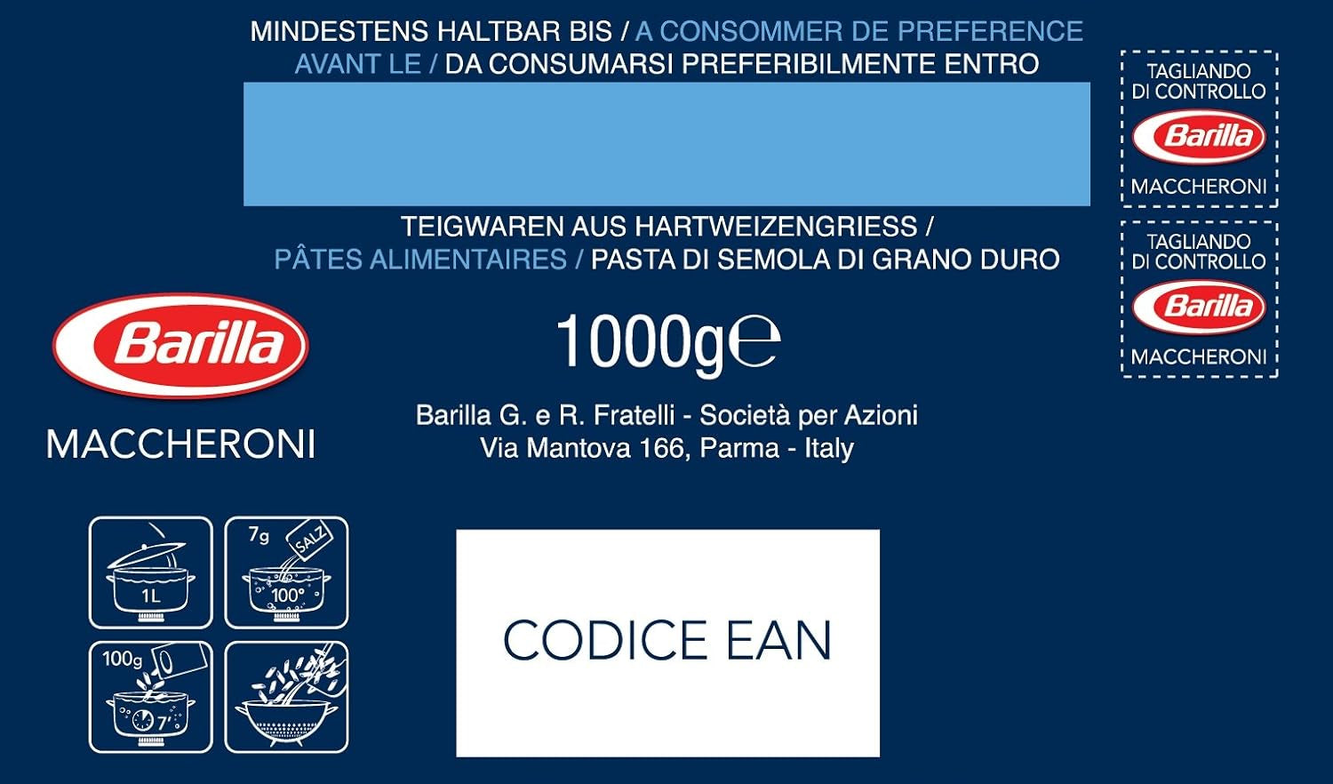Paste Barilla din grâu dur Maccheroni n. 44 – Pachet de 1 (1x1kg)