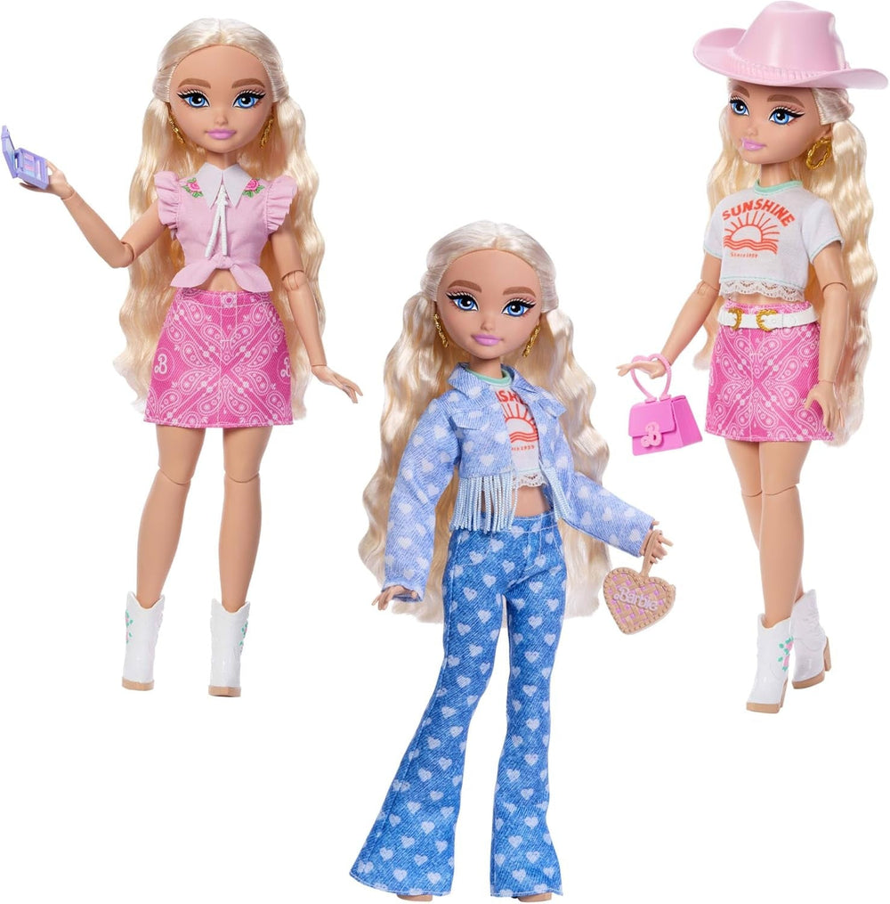 Set Barbie Dream Besties Festival Looks, cu păpușă Barbie Malibu cu păr lung și blond pentru coafare și peste 10 haine și accesorii detașabile, JGH87