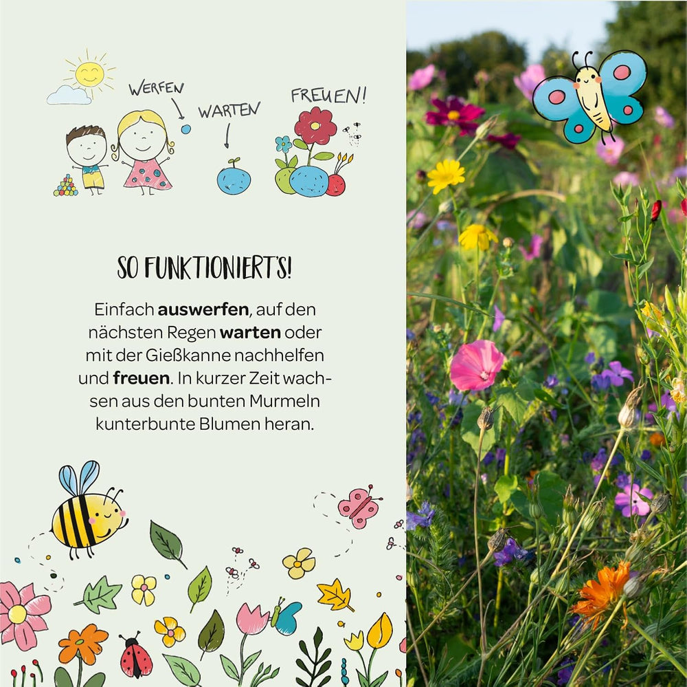 Bunte Blumenmurmeln "Frühlingsgruß" L 10 X5 Kleine Saatkugeln in Einem Tütchen Mit Blumenkorb-Motiv L Geschenk Zu Ostern, Im Frühling, Als Gastgeschenk Oder Als Dankeschön Für Erzieher, Lehrer
