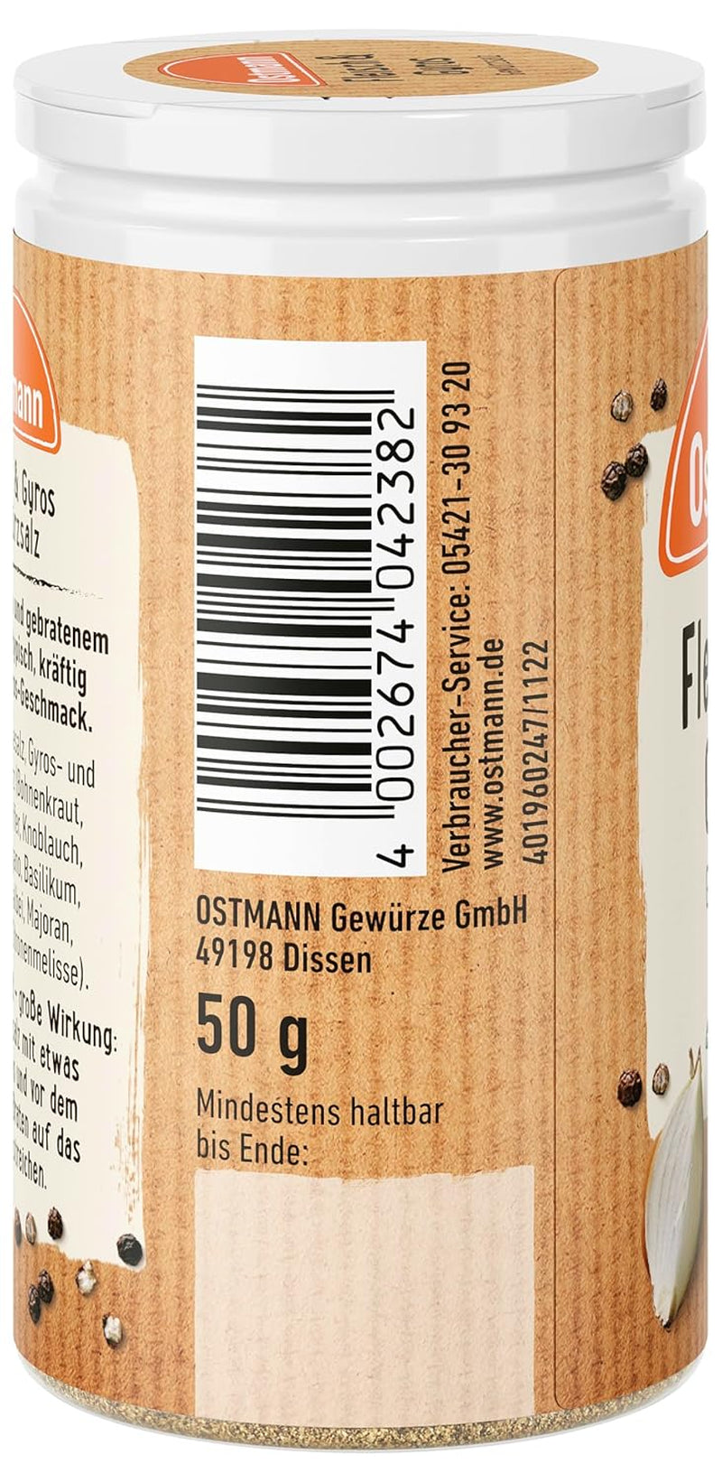 Ostmann Gewürze - Fleisch & Gyros Gewürzsalz | Pikantes Gewürz mit mediterraner Note für gegrilltes und gebratenes Fleisch | Mit praktischem Streuaufsatz | 50 g im Streuer