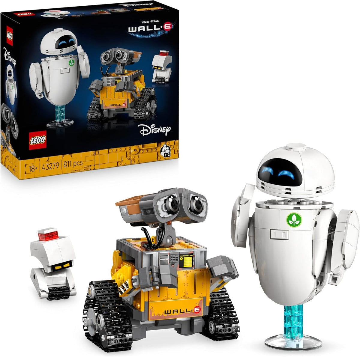 LEGO ǀ Disney and Pixar WALL-E und EVE - Modellbau für Erwachsene - aus Steinen gebaute Roboter mit M-O & Hal Figuren - DIY Deko - Sammlerstück & Geschenk für Fans - 43279
