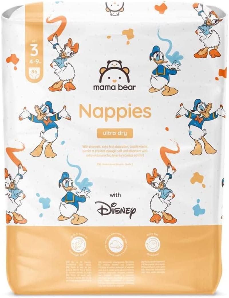 Scutece Mama Bear Disney Ultra Dry mărimea 4 (8-14 kg), alb, 84 bucăți (1 pachet) Naty Shop Mărimea 3 (4-9 kg) Pachet individual