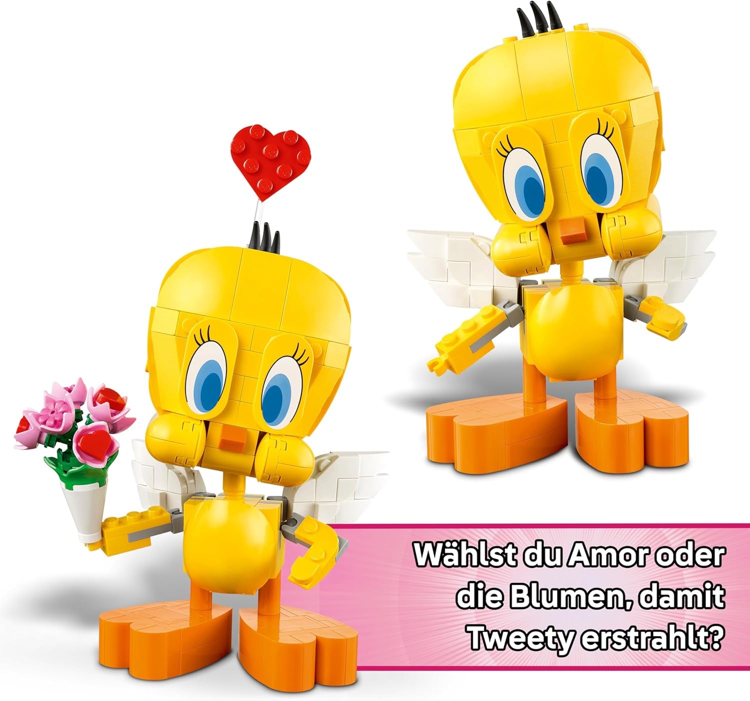 LEGO Looney Tunes Liebesbote Tweety - Modellbau zu Looney Tunes mit Zubehör - Blumenstrauß, Herz, Amor-Bogen & Wolkenständer - Kreatives Geschenk für Mädchen & Teenager ab 12 Jahren - 40824