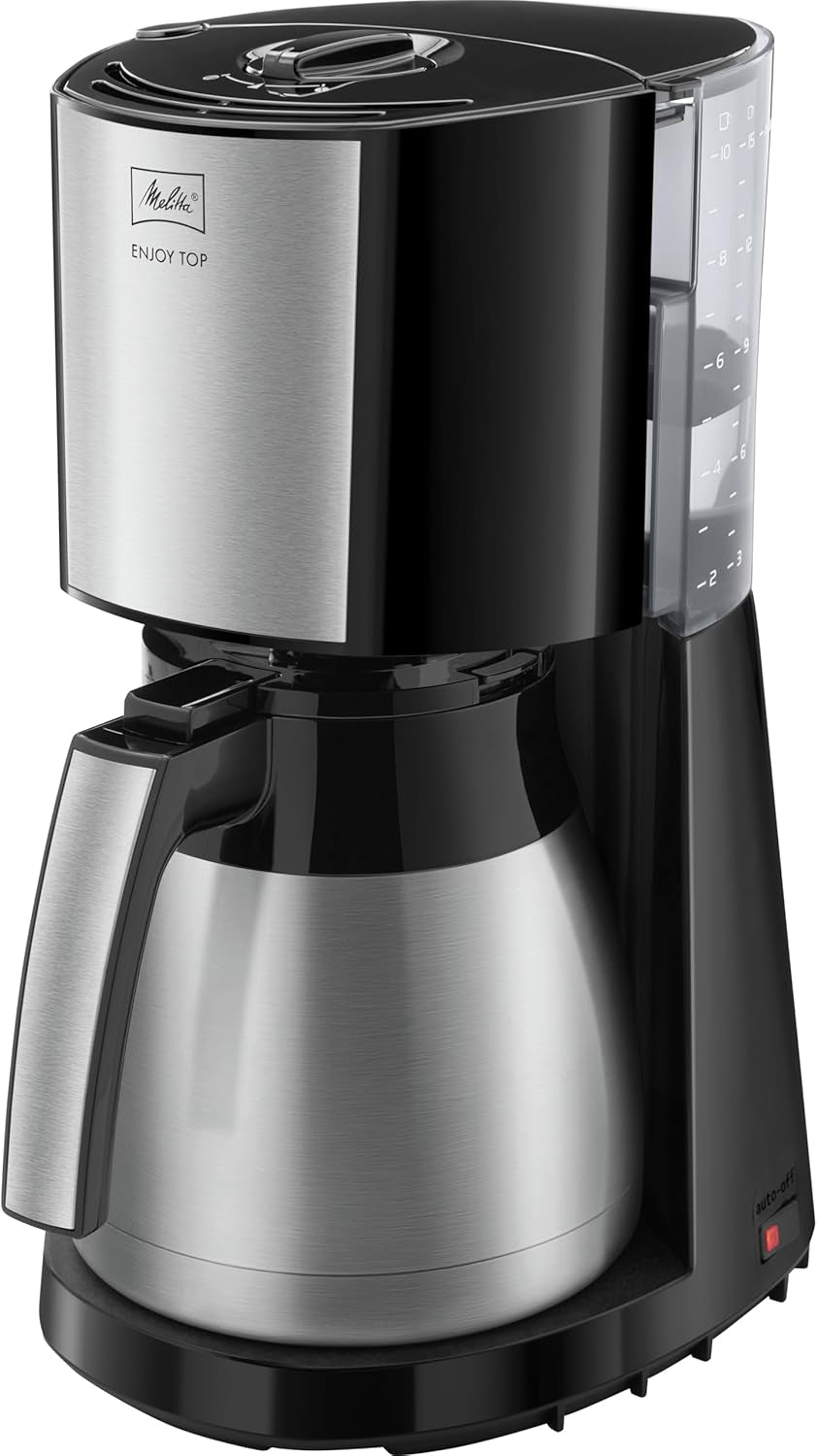Melitta Enjoy Top Therm – Espressor cu filtru și carafă termică din oțel inoxidabil, pentru până la 10 cești de cafea, negru/oțel inoxidabil