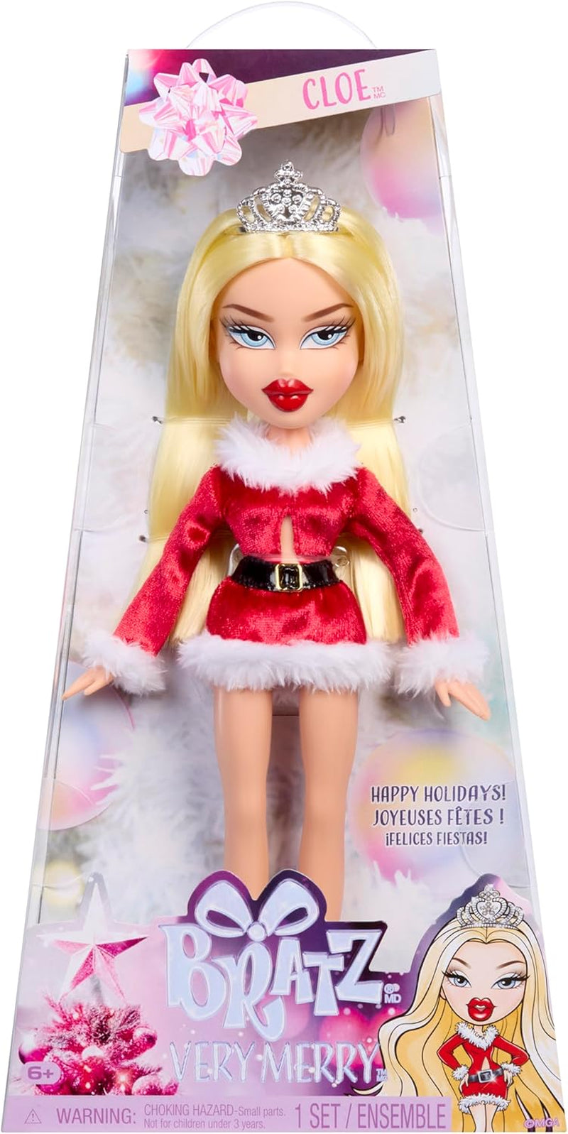 Bratz Very Merry Cloe – Modepuppe mit Echter Mode und Accessoires, Spezielles Weihnachtsthema, Festtagsverpackung, Niedliches Spielzeug für Mädchen, Rot
