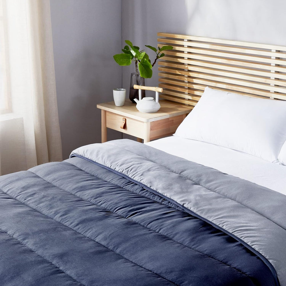 Pikolin Home - Plapumă reversibilă 300 G - Umplutură nordică bicoloră - Pentru pat 90 - confortabilă, caldă, respirabilă, albastru marin, 140 X 200 cm Plapumi si pilote Naty Shop