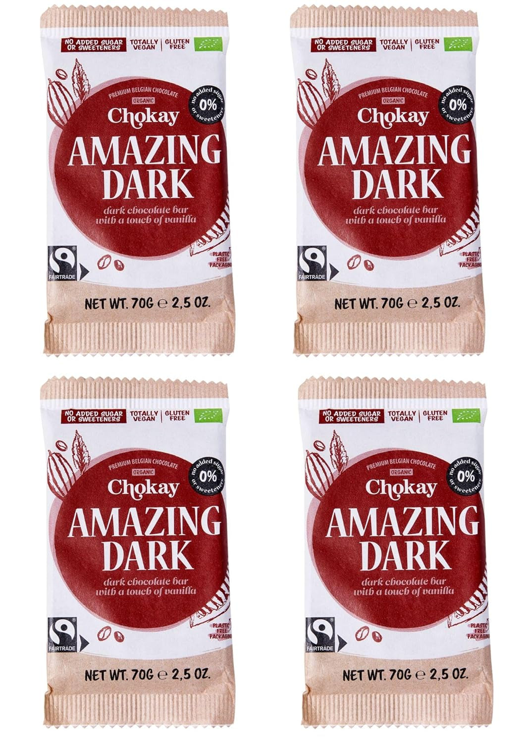 Baton Organic - Set de mostre cu 4 bucăți/Uimitor de negru, Alune de pădure, Caramel cu nuci pecan, Migdale sărate/Fără zahăr adăugat, fără îndulcitori/VEGAN, FĂRĂ GLUTEN ȘI COMERȚ ECHITABIL / 4 x 70g