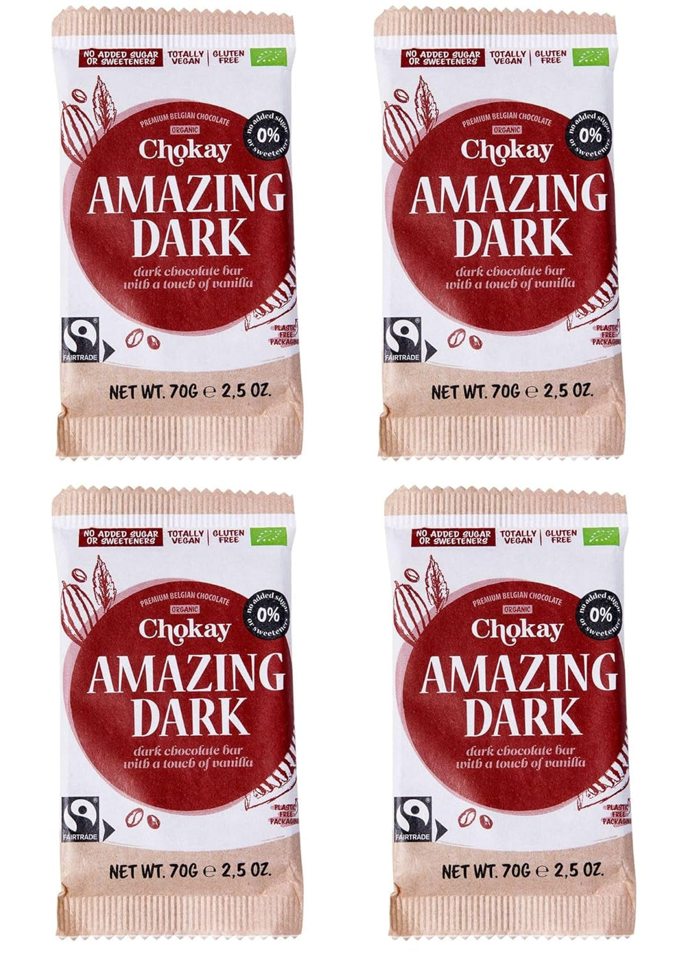 Baton Organic - Set de mostre cu 4 bucăți/Uimitor de negru, Alune de pădure, Caramel cu nuci pecan, Migdale sărate/Fără zahăr adăugat, fără îndulcitori/VEGAN, FĂRĂ GLUTEN ȘI COMERȚ ECHITABIL / 4 x 70g