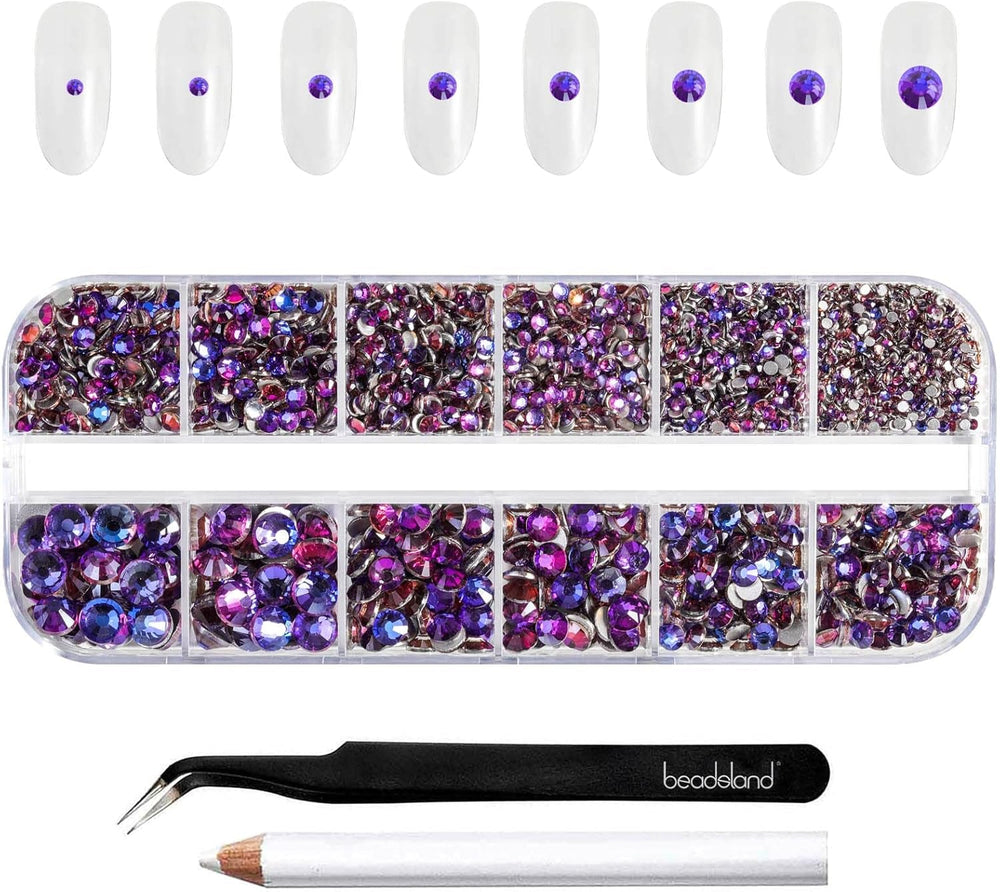 Beadsland 2500Pcs Glas Nailart Strasssteine Kristall Flatback Edelsteine Runde, ​​Für Handwerk Gemischt 8 Größen SS4 ~ SS30 Mit Picking Pinzette Und Stift (Kristall Weiss)