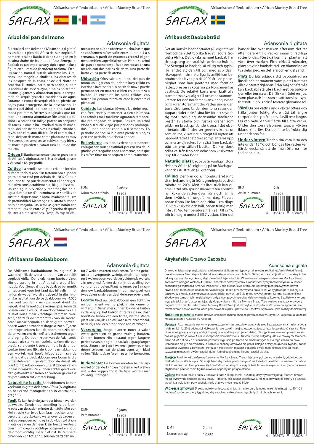 SAFLAX - Geschenk Set - Afrikanischer Affenbrotbaum - 6 Samen - Mit Geschenk- / Versandbox, Versandaufkleber, Geschenkkarte Und Anzuchtsubstrat - Adansonia Digitata
