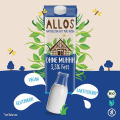 Allos Bio Ohne Muhhh 3,5% | Milchalternative | Drink auf Pflanzenbasis | vegan | schäumbar | perfekt für Kaffee | laktosefrei | Quelle von Calcium und Vitaminen | Reich an Protein | 1 Liter (6 Stück)