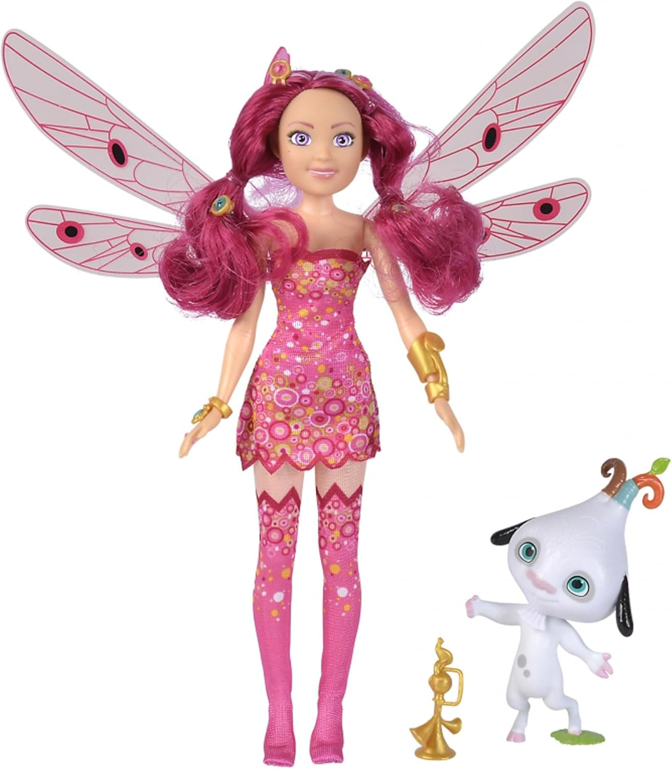 Simba 109483042 Păpușa Mia and Me, Phuddle cu Trumptus, Elf cu aripi și picioare mobile, 6 agrafe de păr, 2 brățări, vârste 3+, Multicolor, 23 cm