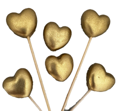 Set 6 decoratiuni comestibile din zahar, Inimi aurii Decoratiuni din Pasta de Zahar Naty Shop