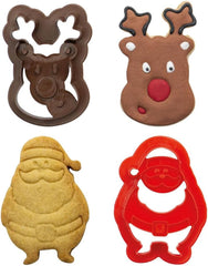 0255095 Formă de biscuiți din plastic Moș Crăciun și ren, set de 2 piese, plastic, roșu