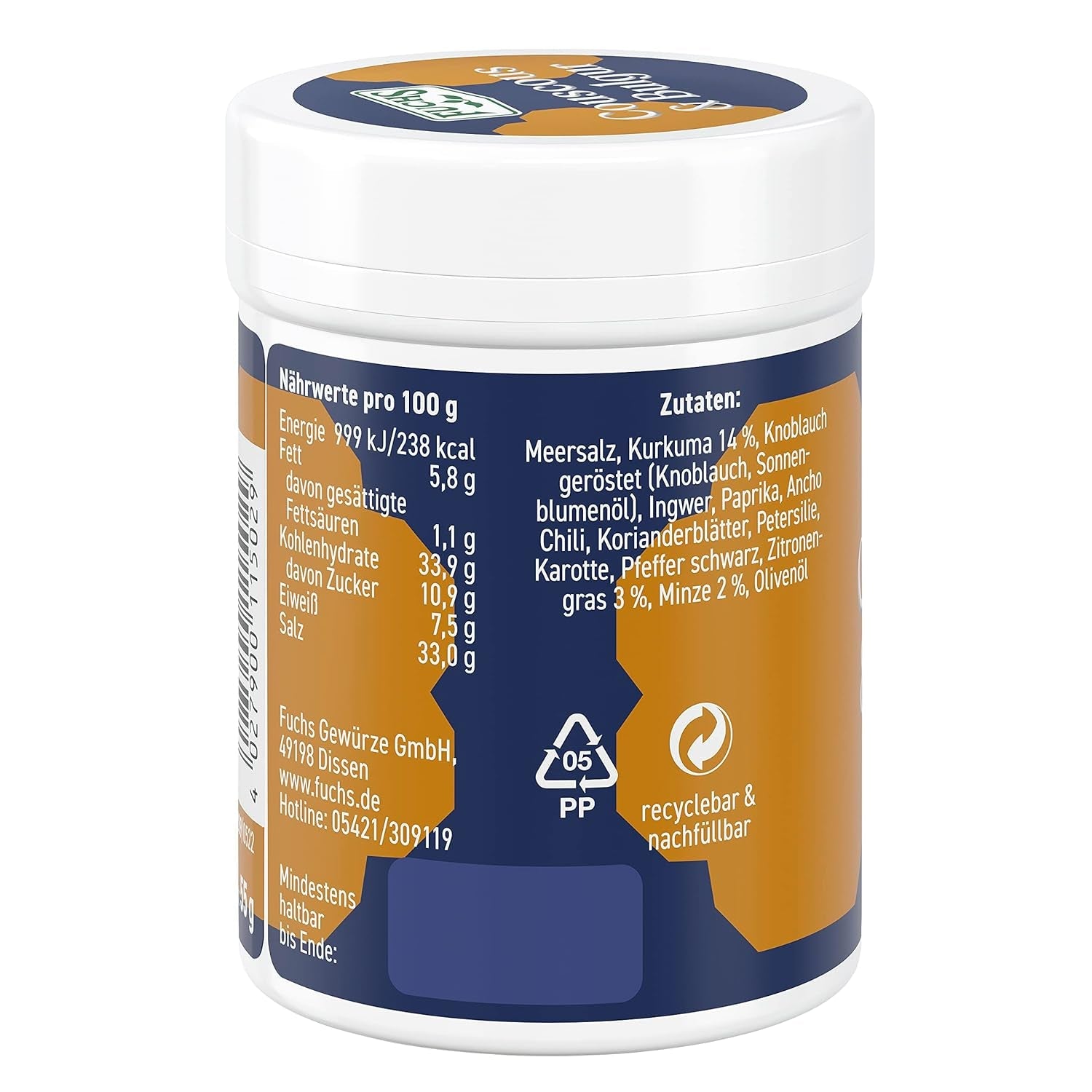 Fuchs Spices Gourmet Selection Middle East/Africa – Mix de condimente pentru couscous și bulgur, mix de condimente reîncărcabil, pentru asezonarea mâncărurilor cu bulgur, vegan, 55 g