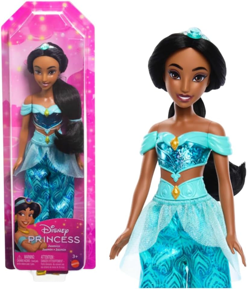 Mattel DISNEY Prinzessin Cinderella - Bewegliche Puppe mit glitzerndem Outfit, abnehmbaren Schuhen und Diadem, kämmbares Haar für Frisierspaß, für Kinder ab 3 Jahren, HLW06