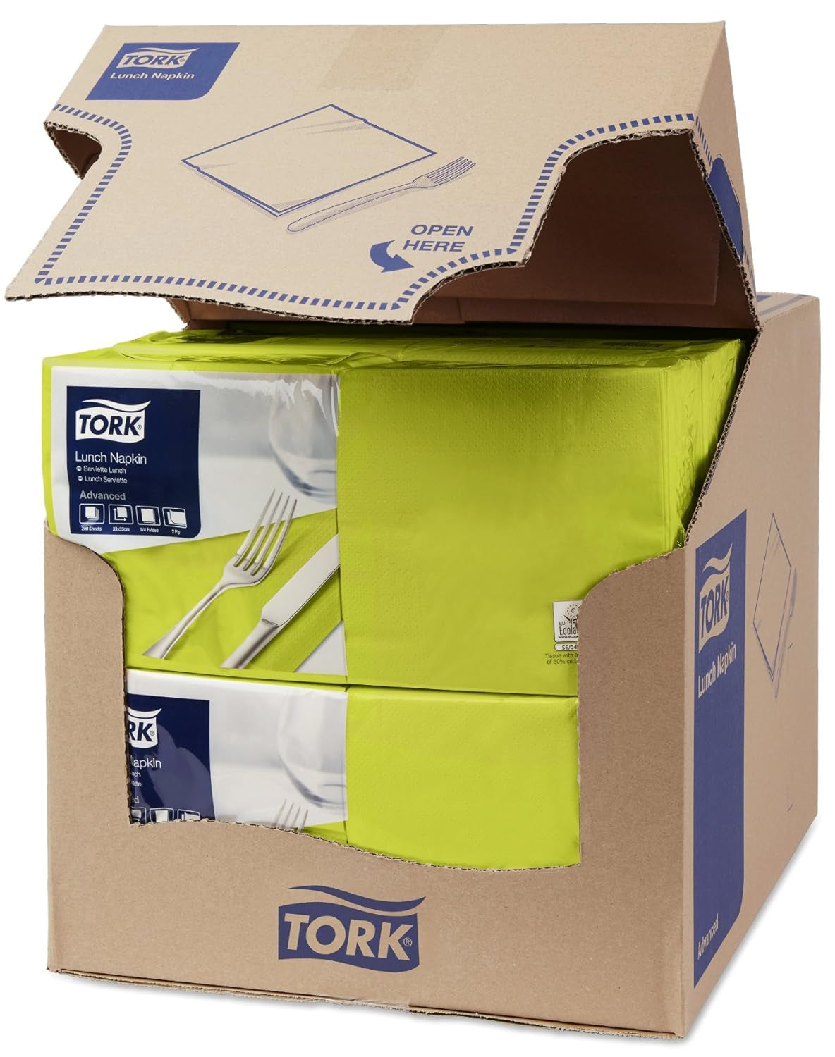 Tork 477840 Șervețele de prânz Lime / Șervețele din 2 straturi pentru mâncăruri mici sau gustări / Calitate avansată / 10 X 200 (2000) șervețele de hârtie / 32.6 X 33 Cm (L X l) / 1/4 pliere