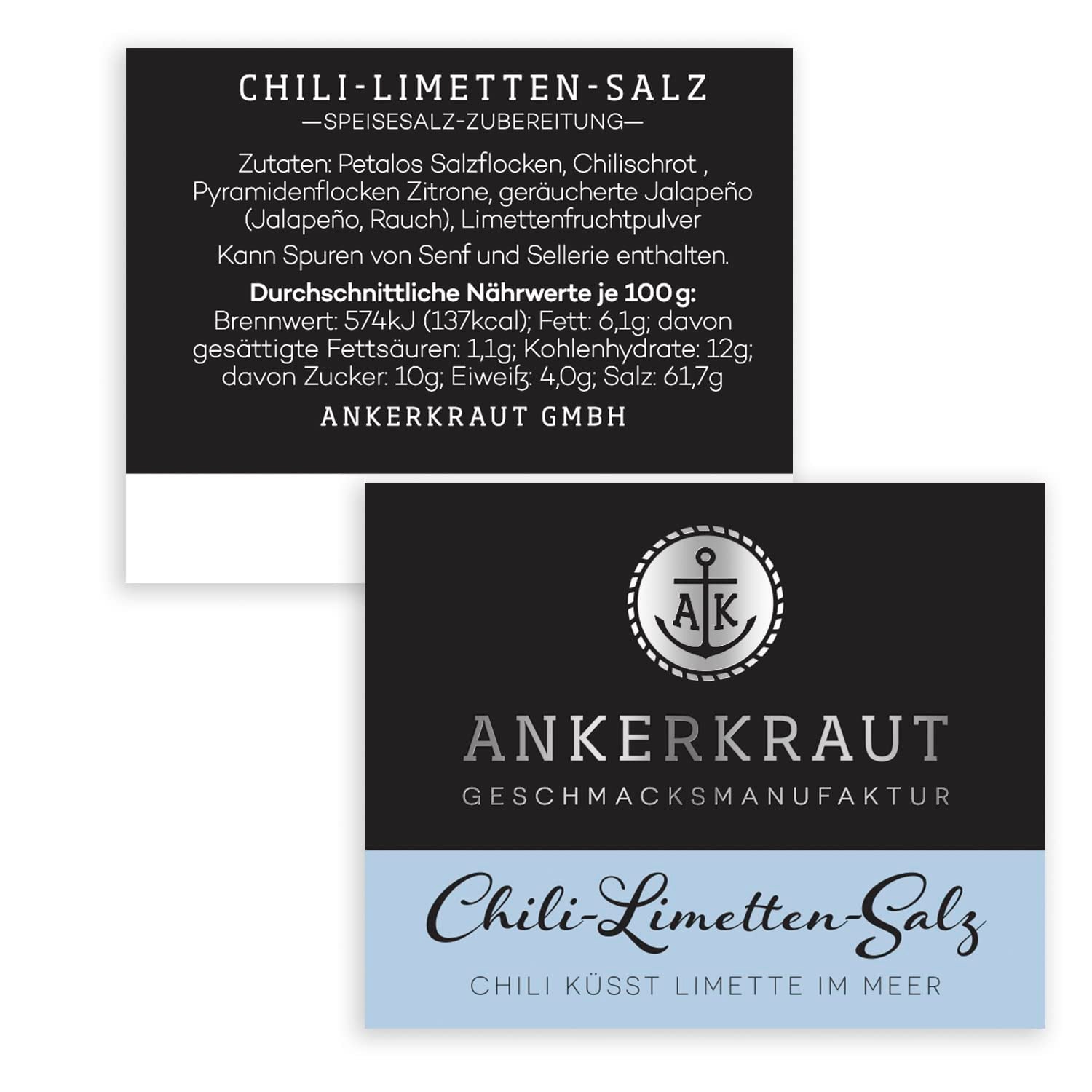 Ankerkraut Chili-Limetten-Salz, 70g im Korkenglas, Speise-Salz Mischung für Steak Fisch Salat Asia Gerichte, Allrounder mit Geschmack und Qualität