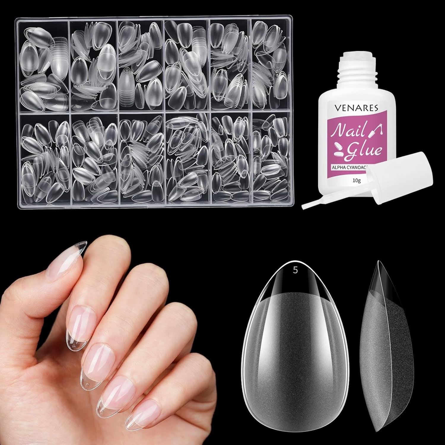 Unghii false scurte, model balerină, 500 bucăți, pentru lipire, 12 dimensiuni, unghii artificiale, scurte, cu gel moale, acoperire completă, vârfuri de unghii pentru unghii cu gel, scurte, S