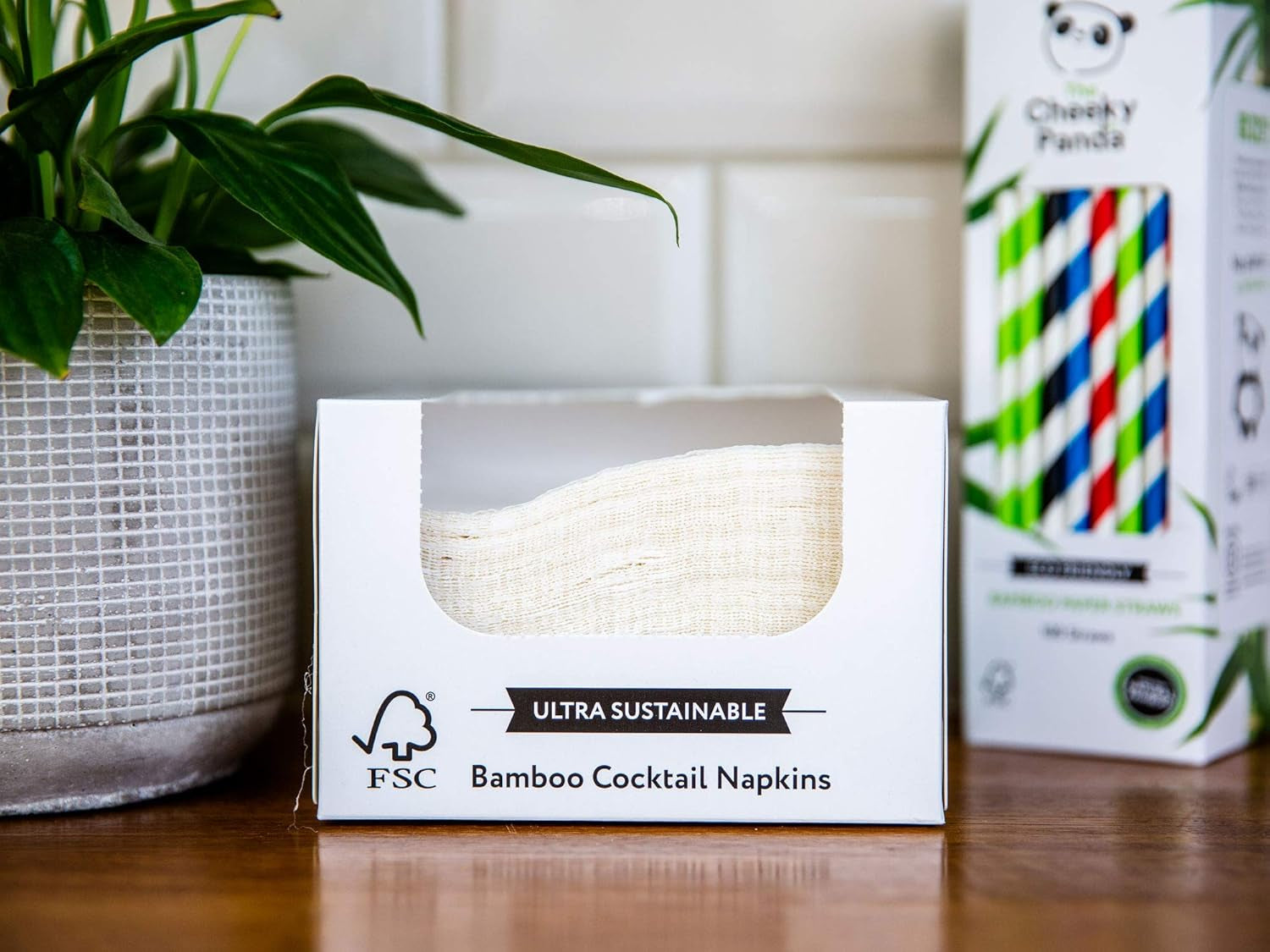 Șervețele cocktail din bambus The Cheeky Panda | șervețele albe 100 bucăți șervețele de hârtie