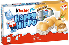 Kinder Happy Hippo Hazelnut – Specialitate crocantă de napolitane cu lapte și cremă de alune – Dulciuri pentru Carnaval și Mardi Gras – 1 pachet conținând 5 batoane individuale a câte 20,7 g fiecare
