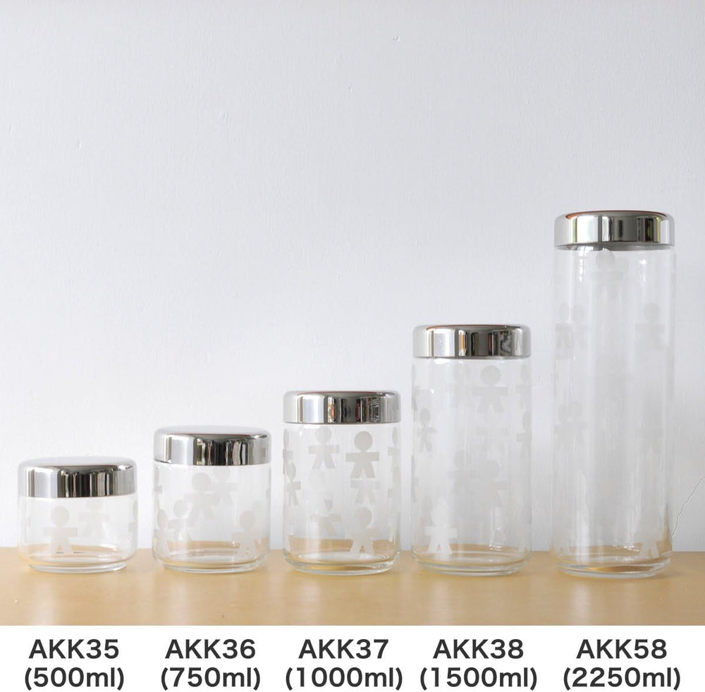 Alessi AKK37 GIROTONDO Borcan de bucătărie din sticlă cu amprentă și capac sigilat din oțel inoxidabil, L 21.6cm, H 10.5cm Cutii depozitare alimente Naty Shop