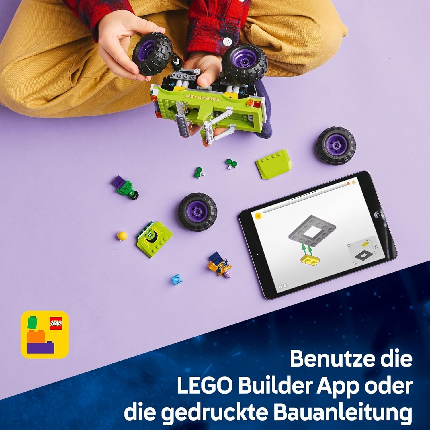LEGO ǀ Marvel Hulk-Truck vs. Thanos - Kreatives Superhelden Spielzeug - Avengers Fahrzeug und Minifiguren - Monstertruck für Spielspaß - Geschenk für Jungen und Mädchen ab 7 Jahren - 76312