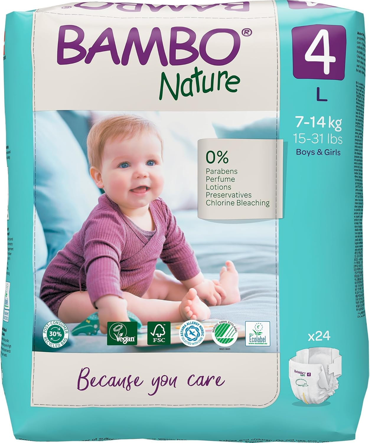 Scutece pentru bebeluși Bambo Nature, mărimea 4 (7-14 kg) - 48 bucăți. Scutece premium cu protecție îmbunătățită împotriva scurgerilor | Confort și libertate supreme pentru copiii activi | Scutece testate dermatologic