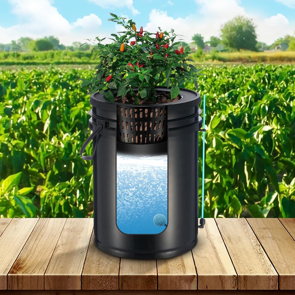Sistem de creștere hidroponică VEVOR DWC, sisteme de creștere hidroponică cu kit de picurare în ghiveci, cultură în apă adâncă, 4 găleți de 20 l, cu pompă de aer, pietre de aer și indicator al nivelului apei pentru legume cu frunze verzi