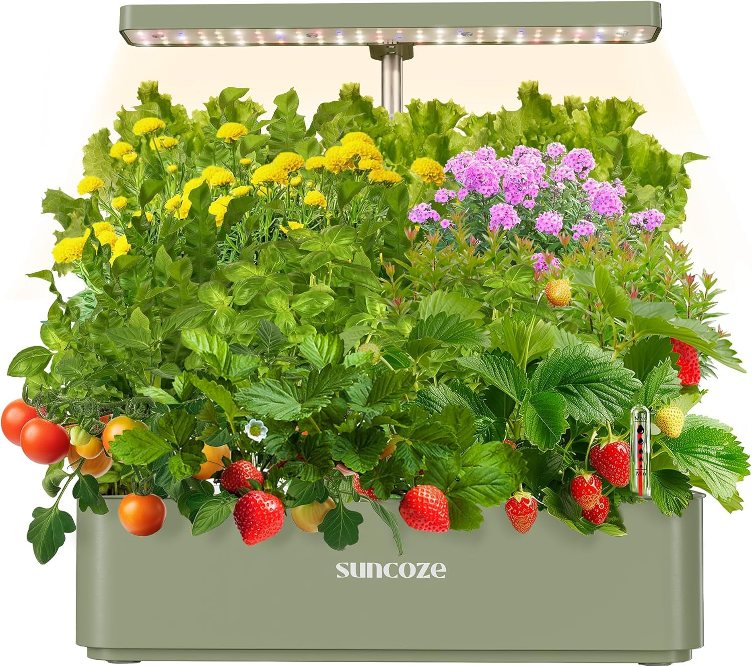 Kit sistem de creștere hidroponică cu 12 capsule, lampă LED de 24W pentru grădină de interior, rezervor de apă de 4L cu pompă silențioasă, jardinieră cu înălțime reglabilă pentru plante aromatice, kit de grădinărit de interior, cadouri de grădinărit, bej