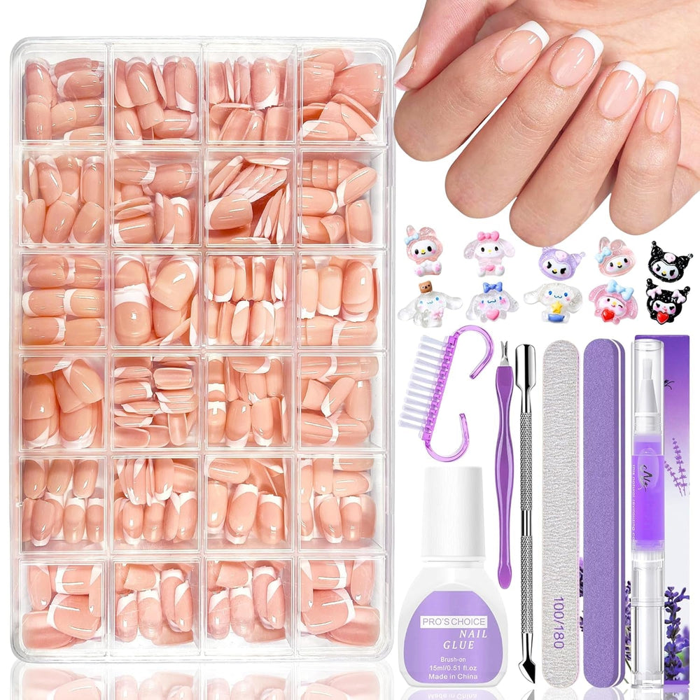Set 420 de unghii false - Unghii tip balerina cu gel moale, acoperire completă, unghii artificiale cu gradient alb nud pentru lipire, unghii false pentru arta unghiilor (Ballerina White Nude)