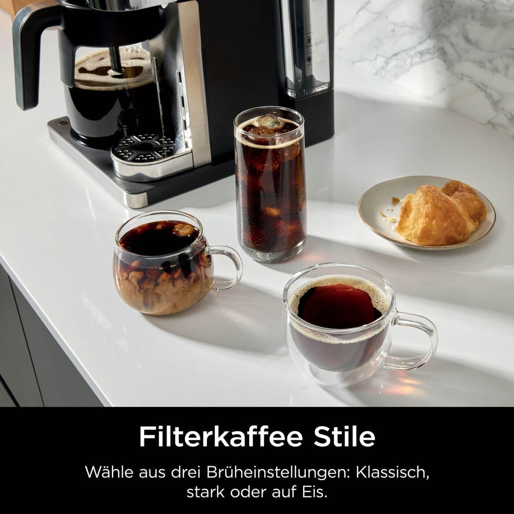 Ninja Prestige Cafetiera Filtrantă 2 în 1 cu Capsule și Spumator de Lapte Integrat, pentru Latte, Cafea cu gheață și Flat White, Negru CFN802EU