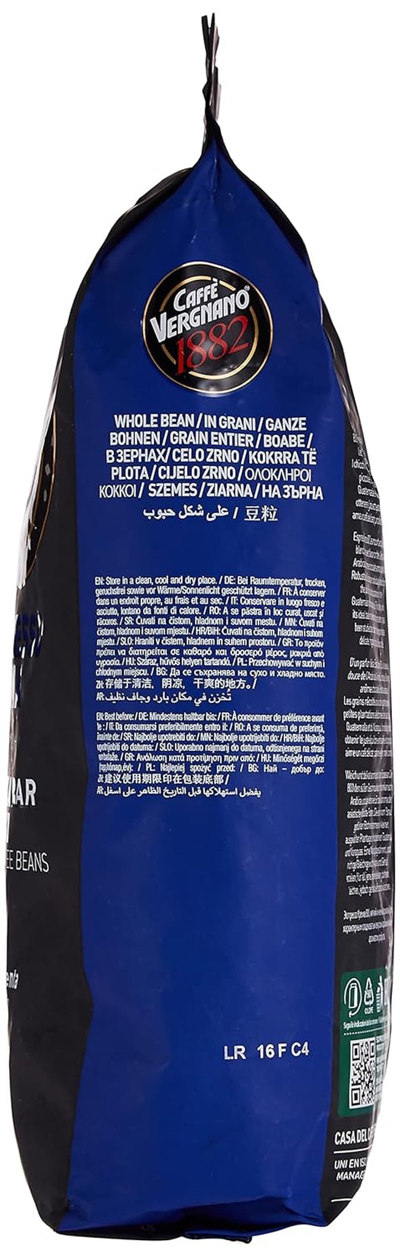 Vergnano Crema 800, Espresso ganze Bohne, zart und vollmundig, 1000 g