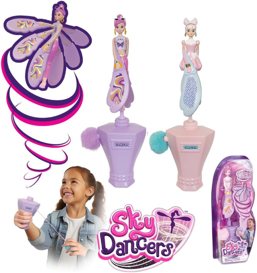 Lansay - Sky Dancers - Schöne Luna Puppe - Magische Fliegende Feenpuppe für Kinder ab 6 Jahren - Fee-Puppe, die mit ihrem Schnur-Launcher in die Luft fliegt - Funktioniert ohne Batterien