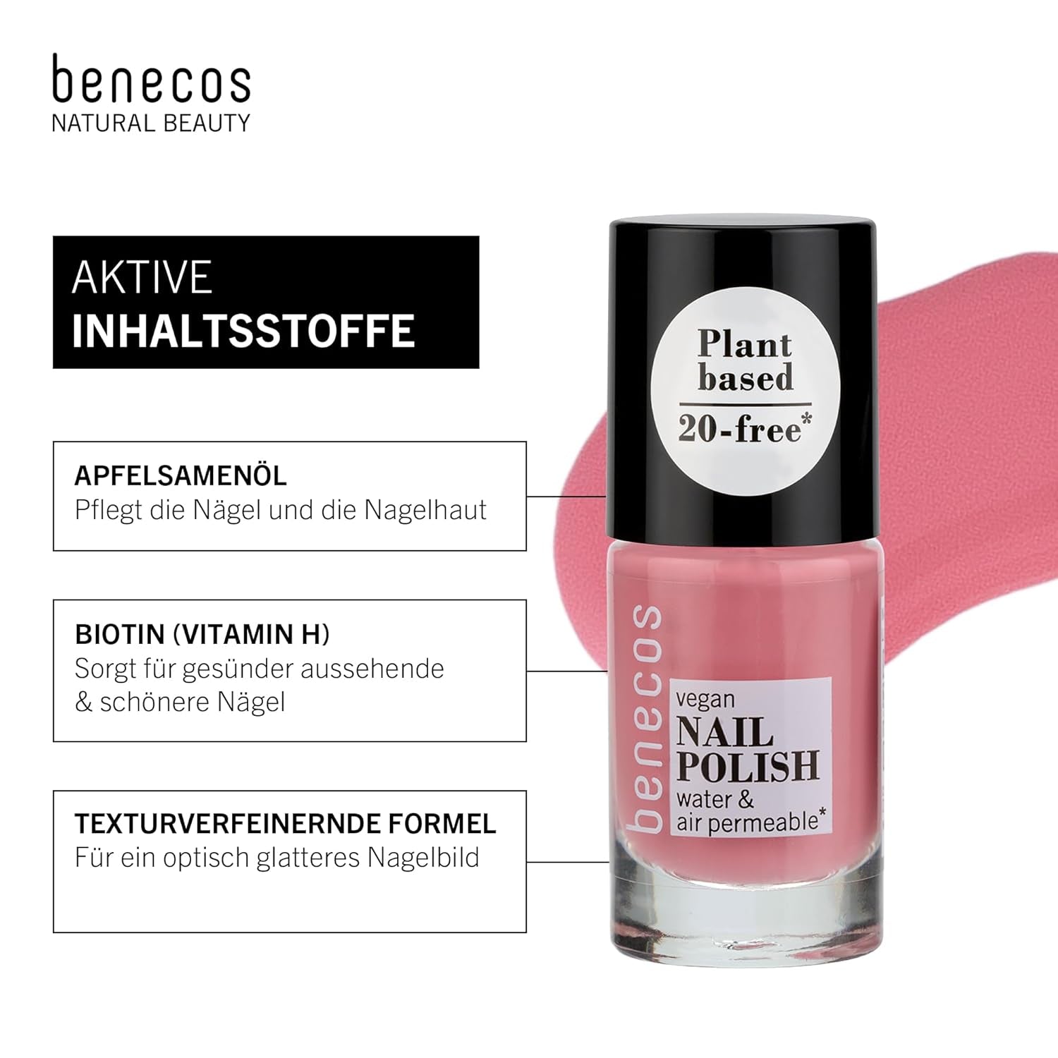 Gumă de mestecat Benecos 20-Free Vegan Nail Polish Bubble Gum - ojă pe bază de plante - uscare rapidă și de lungă durată - permeabilă la apă - îmbogățită cu biotină - 5ml
