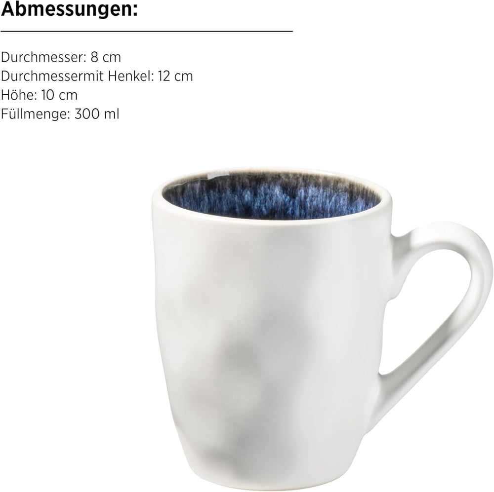 MÄSER 934092 Seria Frozen, Set de veselă ceramică pentru 4 persoane, Serviciu combinat cu 16 piese cu forme organice, Serviciu cu pete albastre, Gresie, Albastru închis