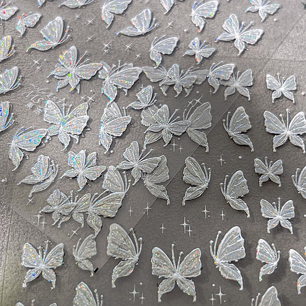 Aurora Muschel Schmetterling Nagelsticker Weiß Schmetterlinge Nail Sticker Gelee Relief Butterfly Nagelaufkleber Y2K Butterflies Nagel Sticker Nägel Nageldesign Nagel Zubehör Nail Art Stickers Nailart