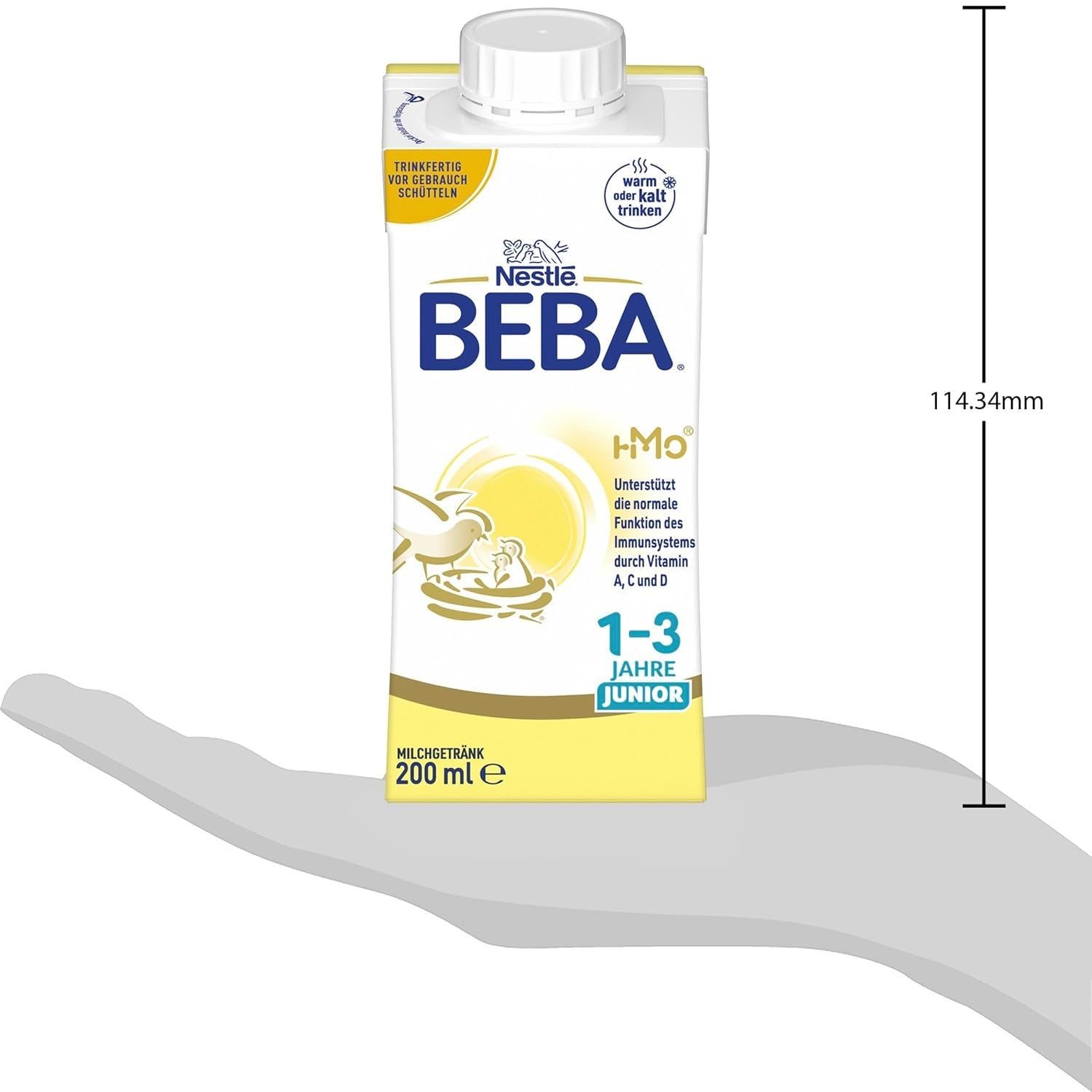 Băutură cu lapte gata de băut BEBA Junior 1-3 ani, cu HMO, conținut de proteine adecvat vârstei, fără ulei de palmier, fără ulei de pește, hrană pentru copii mici, pachet de 6 (6 x 200 ml)