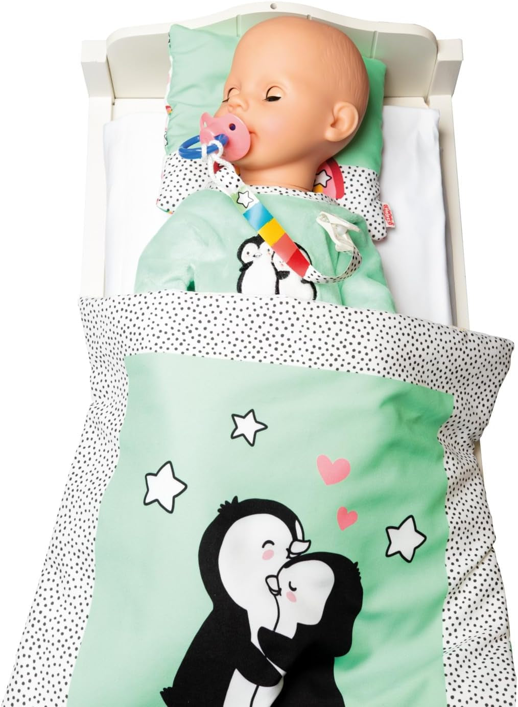Heless 1181 - Strampler für Puppen im Pinguin Pünktchen Design, aus Softvelours mit hochwertiger Bestickung, Größe 28 - 35 cm