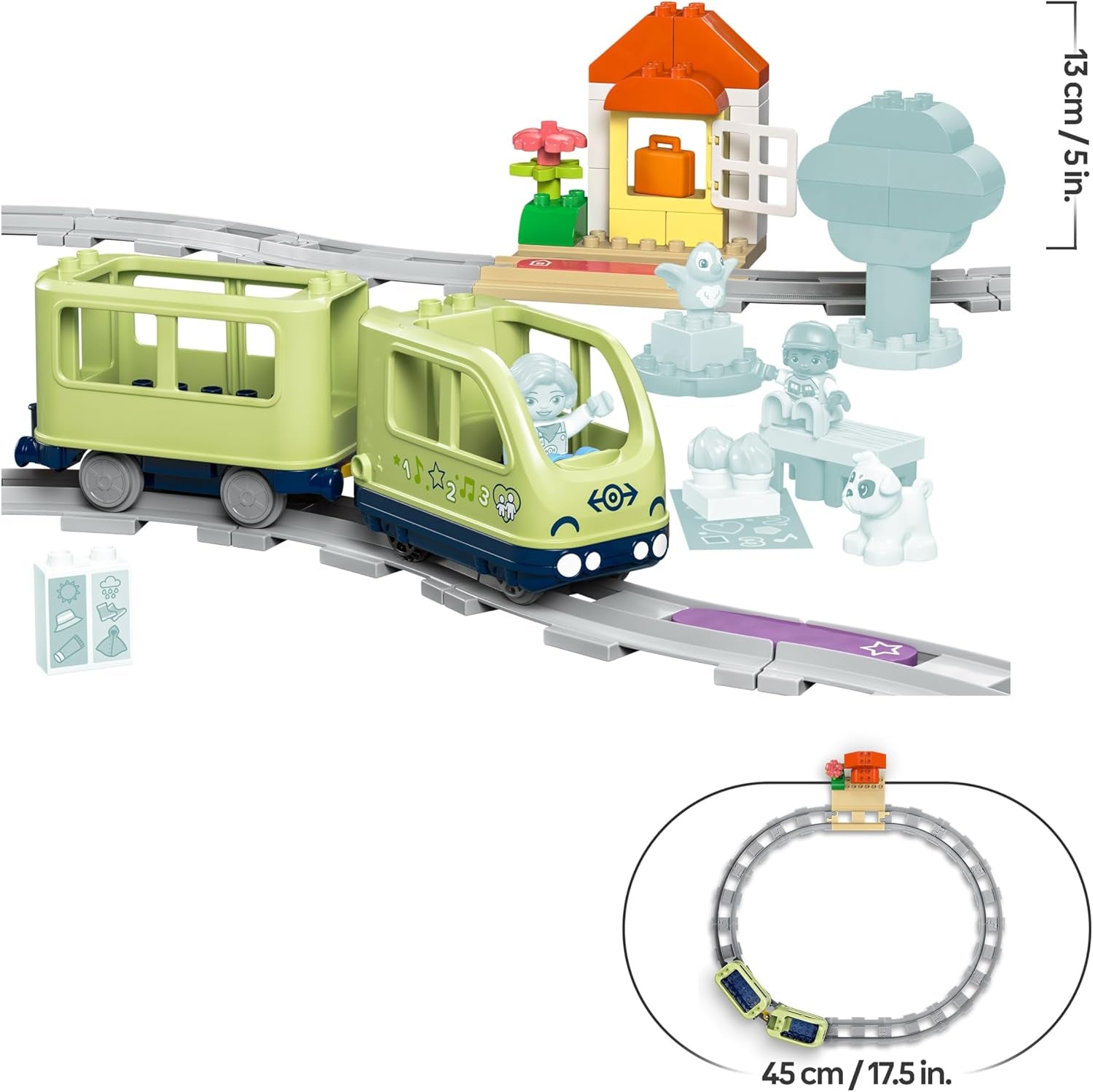 LEGO DUPLO Interaktive Abenteuer-Eisenbahn - Lernspielzeug für Kleinkinder ab 2 Jahren – 14 Gleisstücke, Aktionssteine mit Geräuschen und 4 Spielfiguren – Geschenkidee für Jungen & Mädchen - 10427