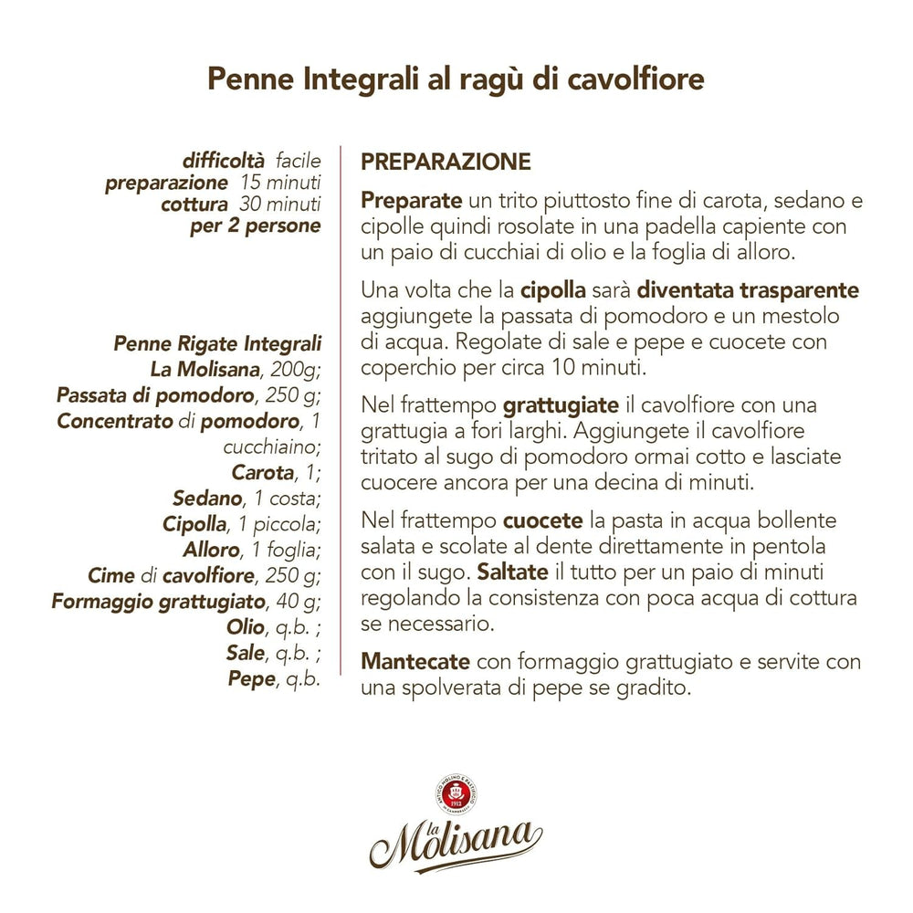 N°20 Penne Régate Intégrale Pâte 500 g - Lot de 6
