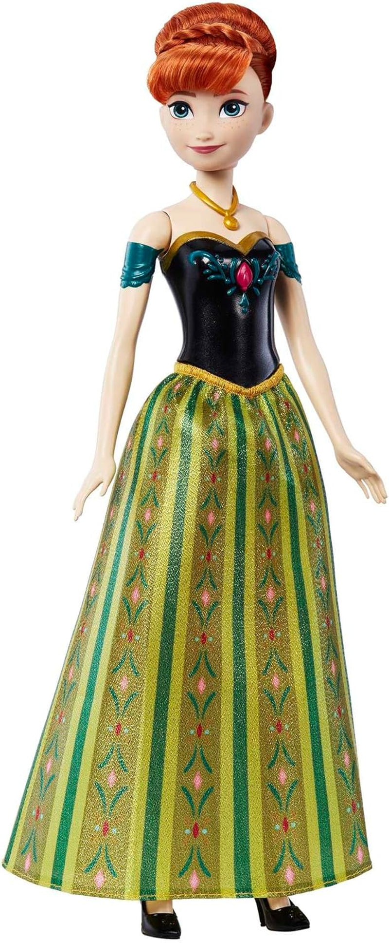 Mattel Disney Die Eiskönigin Singende Anna-Puppe - 30-sekündiger Song-Ausschnitt, klassisches Schlossoutfit, abnehmbarer weicher Rock, kämmbare Haare, für Kinder ab 3 Jahren, Deutsche Version, HMG41
