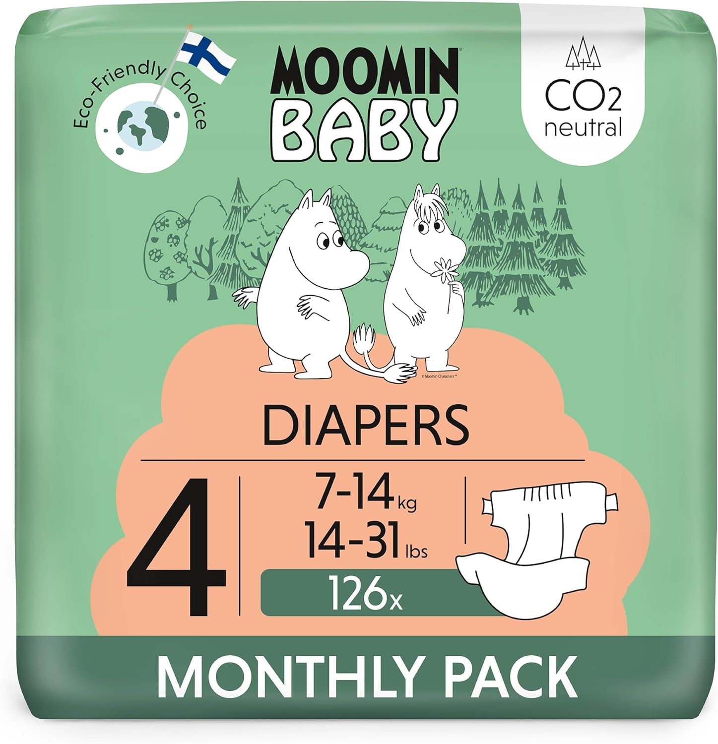 Scutece Moomin Baby Eco, mărimea 3, 5-8 kg, 48 bucăți, scutece premium moi | Moi și prietenoase cu pielea, respirabile, absorbante, fără substanțe chimice inutile |