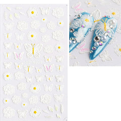 JMEOWIO 3D Nagelsticker Blume Frühlings Nail Art Sticker Selbstklebend Nagelaufkleber 5D Stereoskopisch Sommer Bunter Blumen Dekoration Nageldesign Zubehör 4 Blatt