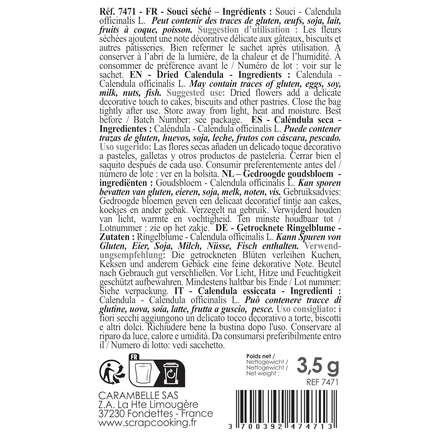 ScrapCooking - Gălbenele uscate 3,5 g - Flori comestibile - Decorațiuni alimentare pentru copt - Pentru deserturi, prăjituri, tarte, brioșe - Crăciun, primăvară, ziua de naștere - Galben auriu - 7471