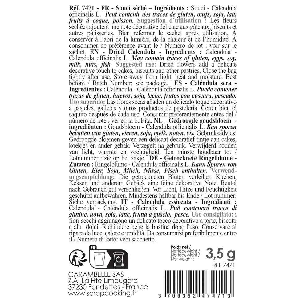 ScrapCooking - Gălbenele uscate 3,5 g - Flori comestibile - Decorațiuni alimentare pentru copt - Pentru deserturi, prăjituri, tarte, brioșe - Crăciun, primăvară, ziua de naștere - Galben auriu - 7471