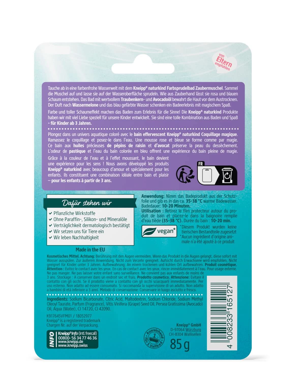 Kneipp Naturkind, aditiv de baie cu ulei valoros de semințe de struguri și avocado - coajă plutitoare cu aromă de pepene galben pentru distracție magică în baie - 1 buc. Duș și baie Naty Shop